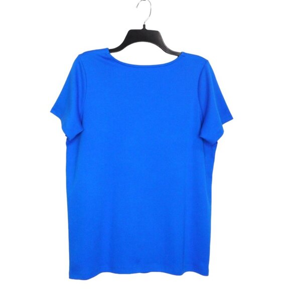Woman Within Top Plus M 14 16 Blue Cotton Blend Short Sleeve Embroidered Tee - Picture 2 of 10